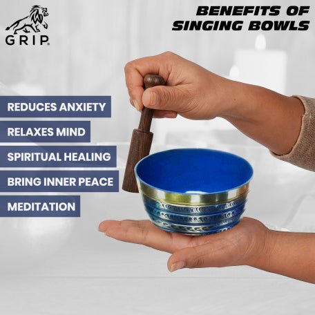 Grip Singing/Meditation Bowl With Stick And Cushion Ring Bowl | Machinemade | Set Of 7 - CBD Store India