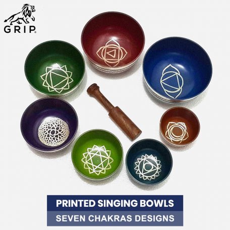 Grip Singing/Meditation Bowl With Stick And Cushion Ring Bowl | Machinemade | Set Of 7 - CBD Store India