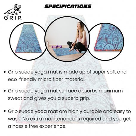 Grip Suede Yoga Mats 24 Inches X 72 Inches, 7MM Thickness, Suede Yoga Mats For Men & Women. - CBD Store India