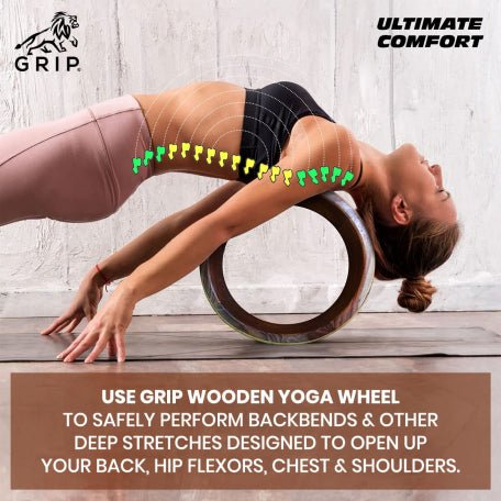 Grip Wooden Yoga Wheel-A Perfect Prop For Any Level Of Yoga Enthusiast, Help Stretch And Massage The Thoracic & Lumbar Region Muscles, 13 Inch Diameter - CBD Store India