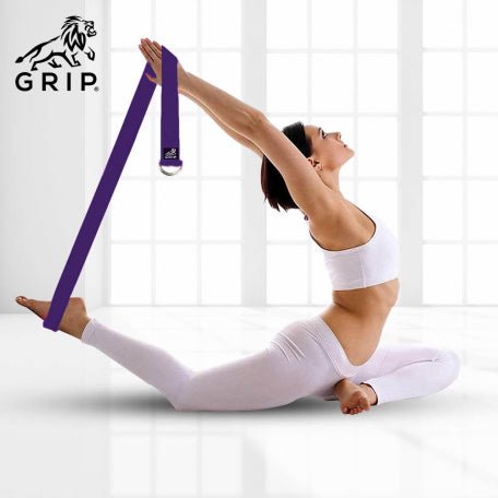 Grip Yoga Belt For Stretching, Yoga, Pilates, Gym, Physical Fitness To Gain Flexibility & Achieve Difficult Poses | 2.5 Meter Premium Cotton | Eco Friendly | Easy To Use | Durable | Purple Color - CBD Store India