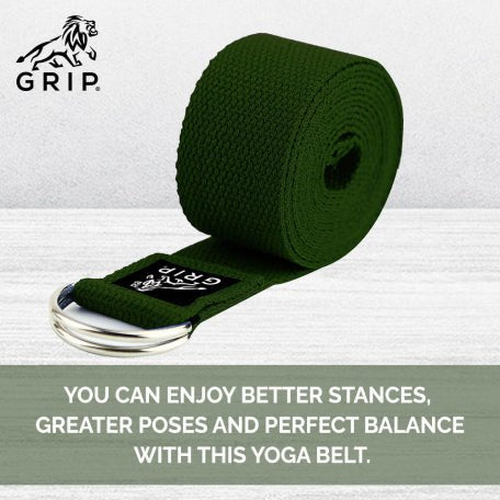 Grip Yoga Belt For Stretching, Yoga, Pilates, Gym, Physical Fitness To Gain Flexibility & Achieve Difficult Poses | 2.5 Meter Premium Cotton | Eco Friendly | Easy To Use | Durable | Green Color - CBD Store India