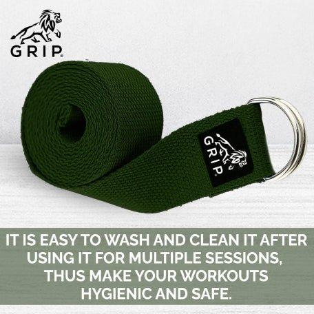 Grip Yoga Belt For Stretching, Yoga, Pilates, Gym, Physical Fitness To Gain Flexibility & Achieve Difficult Poses | 2.5 Meter Premium Cotton | Eco Friendly | Easy To Use | Durable | Green ColorYoga toolGrip Yoga Belt For Stretching, Yoga, Pilates, Gym, Physical Fitness 