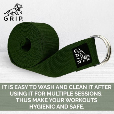 Grip Yoga Belt For Stretching, Yoga, Pilates, Gym, Physical Fitness To Gain Flexibility & Achieve Difficult Poses | 2.5 Meter Premium Cotton | Eco Friendly | Easy To Use | Durable | Green Color - CBD Store India