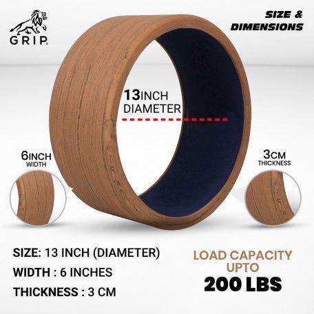 Grip Yoga Wheel - A Perfect Prop For Any Level Of Yoga Enthusiast, Help Stretch And Massage The Thoracic And Lumbar Region Muscles Improving Strength, Flexibility, And Balance, Standard Quality; 13 Inches Diameter.