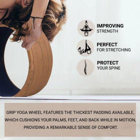 Grip Yoga Wheel - A Perfect Prop For Any Level Of Yoga Enthusiast, Help Stretch And Massage The Thoracic And Lumbar Region Muscles Improving Strength, Flexibility, And Balance, Standard Quality; 13 Inches Diameter.