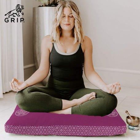 Grip Zabuton Meditation Cushion Seat For Best Kneeling And Sitting Support While Meditating Or Practicing Yoga – Large Rectangular Floor Pillow With 100% Natural Cotton | Purple Color.