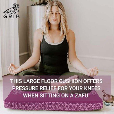 Grip Zabuton Meditation Cushion Seat For Best Kneeling And Sitting Support While Meditating Or Practicing Yoga – Large Rectangular Floor Pillow With 100% Natural Cotton | Purple Color.