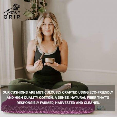 Grip Zabuton Meditation Cushion Seat For Best Kneeling And Sitting Support While Meditating Or Practicing Yoga – Large Rectangular Floor Pillow With 100% Natural Cotton | Purple Color.