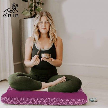 Grip Zabuton Meditation Cushion Seat For Best Kneeling And Sitting Support While Meditating Or Practicing Yoga – Large Rectangular Floor Pillow With 100% Natural Cotton | Purple Color.