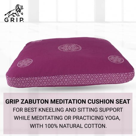 Grip Zabuton Meditation Cushion Seat For Best Kneeling And Sitting Support While Meditating Or Practicing Yoga – Large Rectangular Floor Pillow With 100% Natural Cotton | Purple Color - CBD Store India