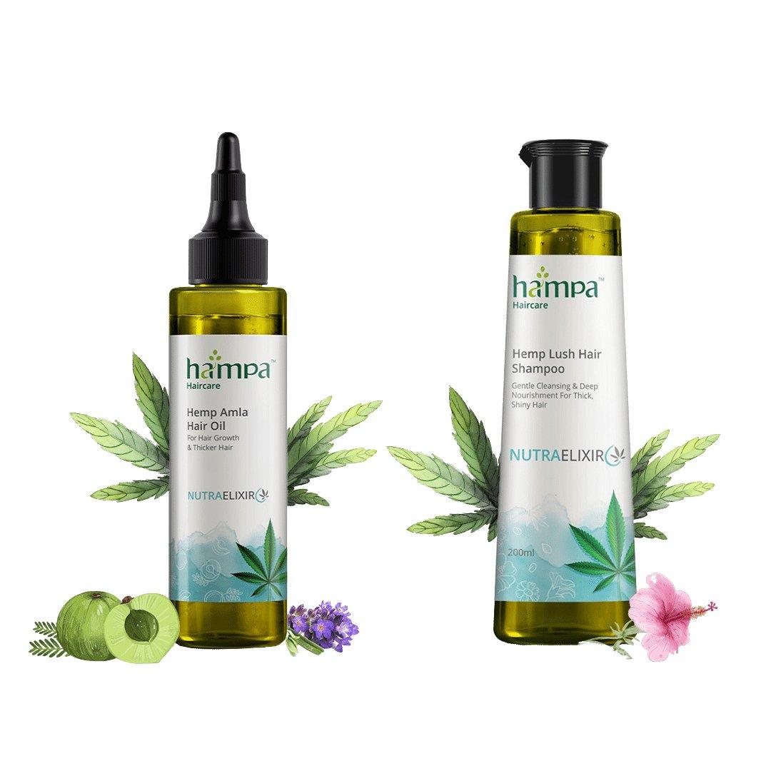 Hampa Wellness - Hemp Amla Hair Oil 100ml + Hemp Lush Hair Shampoo 200ml ComboHair careHampa Hemp Amla Oil & Shampoo Combo | Nourish & Revitalize