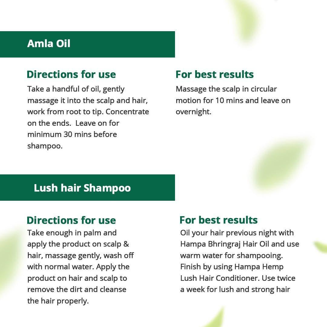 Hampa Wellness - Hemp Amla Hair Oil 100ml + Hemp Lush Hair Shampoo 200ml Combo.