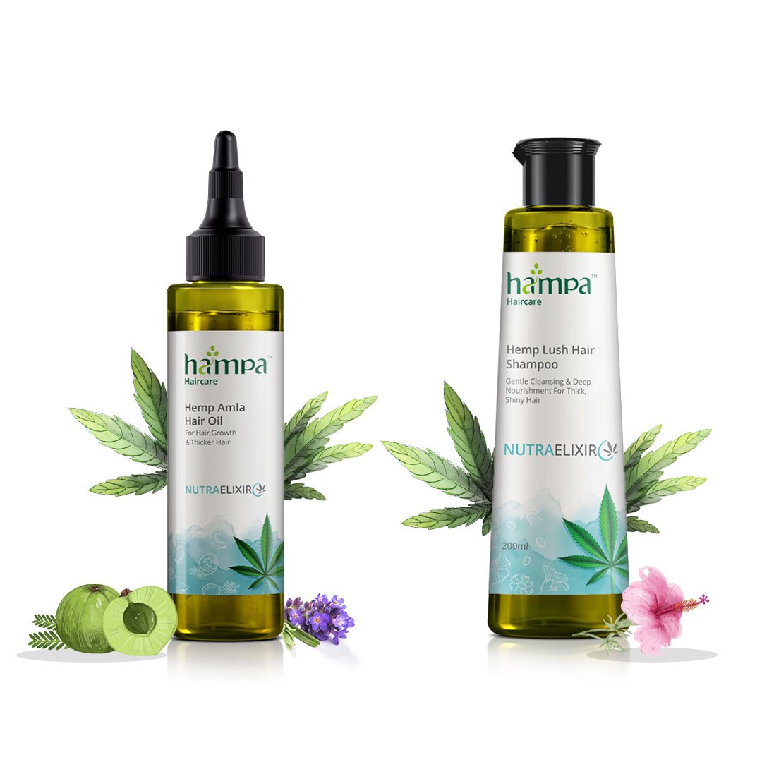 Hampa Wellness - Hemp Amla Hair Oil 100ml + Hemp Lush Hair Shampoo 200ml Combo - CBD Store India