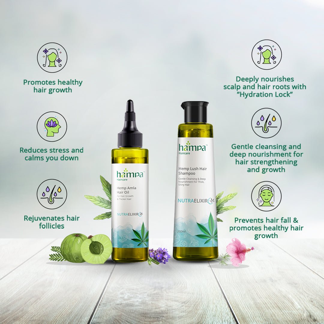 Hampa Wellness - Hemp Amla Hair Oil 100ml + Hemp Lush Hair Shampoo 200ml Combo - CBD Store India