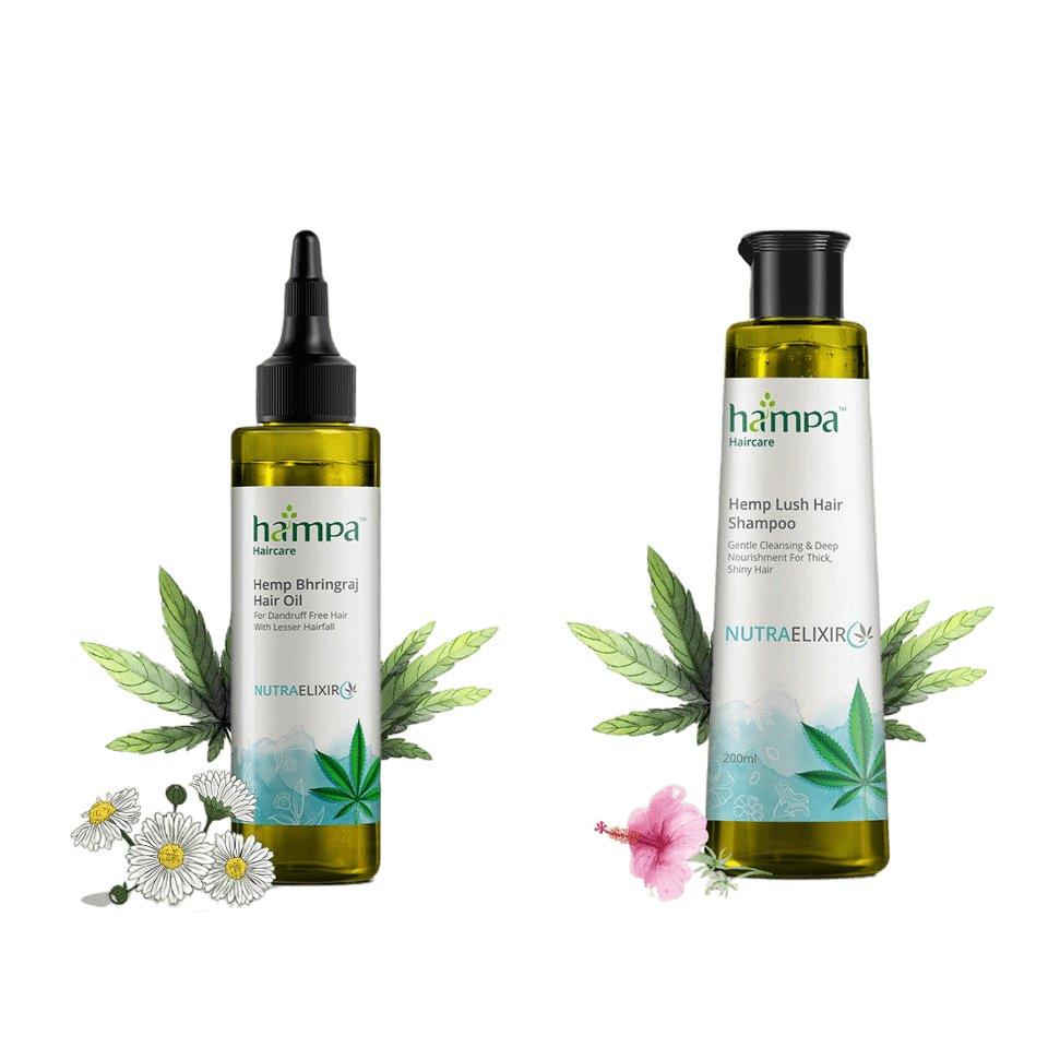 Hampa Wellness - Hemp Bhringraj Hair Oil 100ml And Hampa Hemp Lush Hair Shampoo 200mlHemp hair careHampa Hemp Bhringraj Oil & Lush Shampoo - Hemp Hair Care