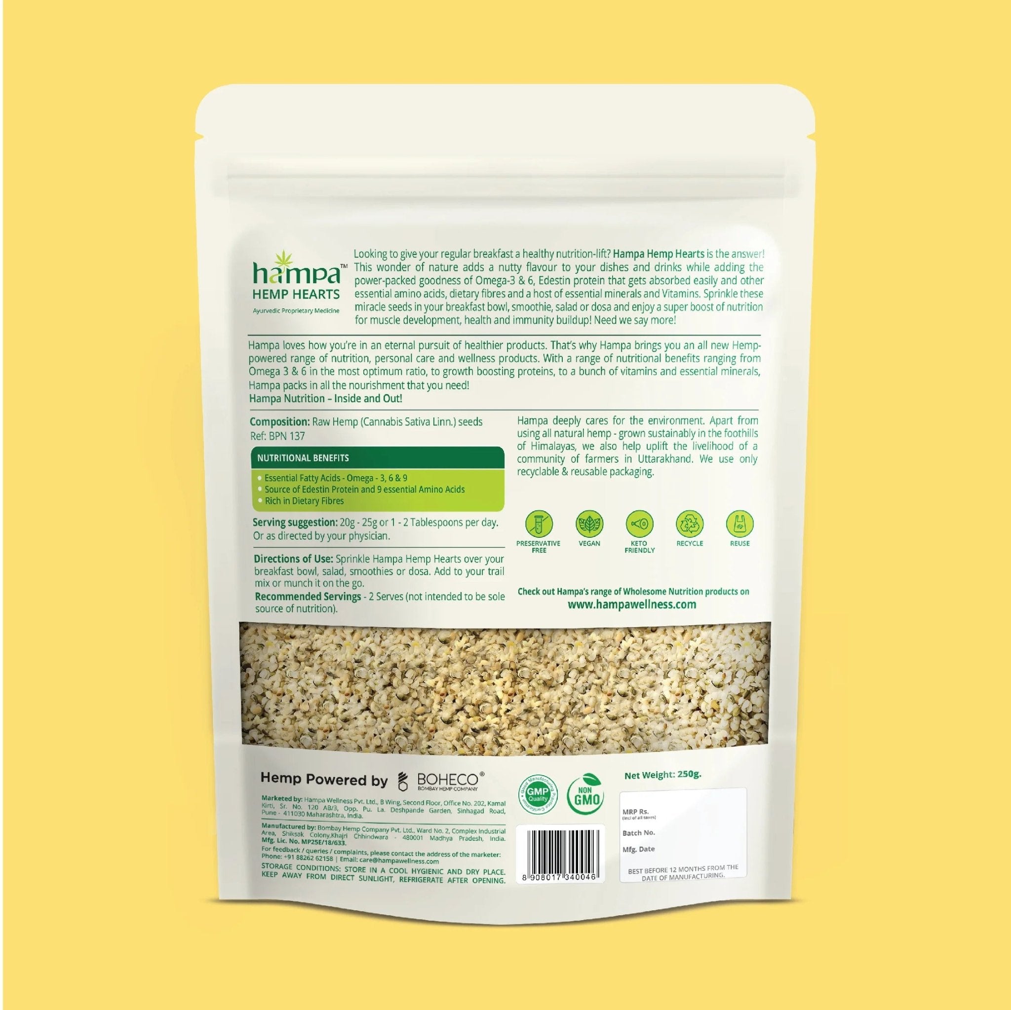 Hampa Wellness - Hemp Hearts | Shelled Hemp Seeds - CBD Store India