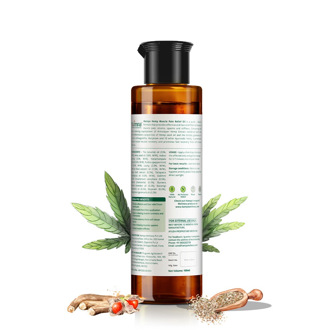 Hampa Wellness - Hemp Muscle Pain Relief Oil - CBD Store India