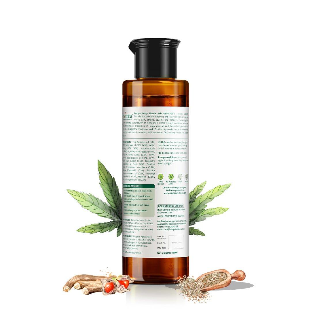 Hampa Wellness - Hemp Muscle Pain Relief OilCBD Massage OilHampa Hemp Muscle Relief - Fast Ayurvedic Oil