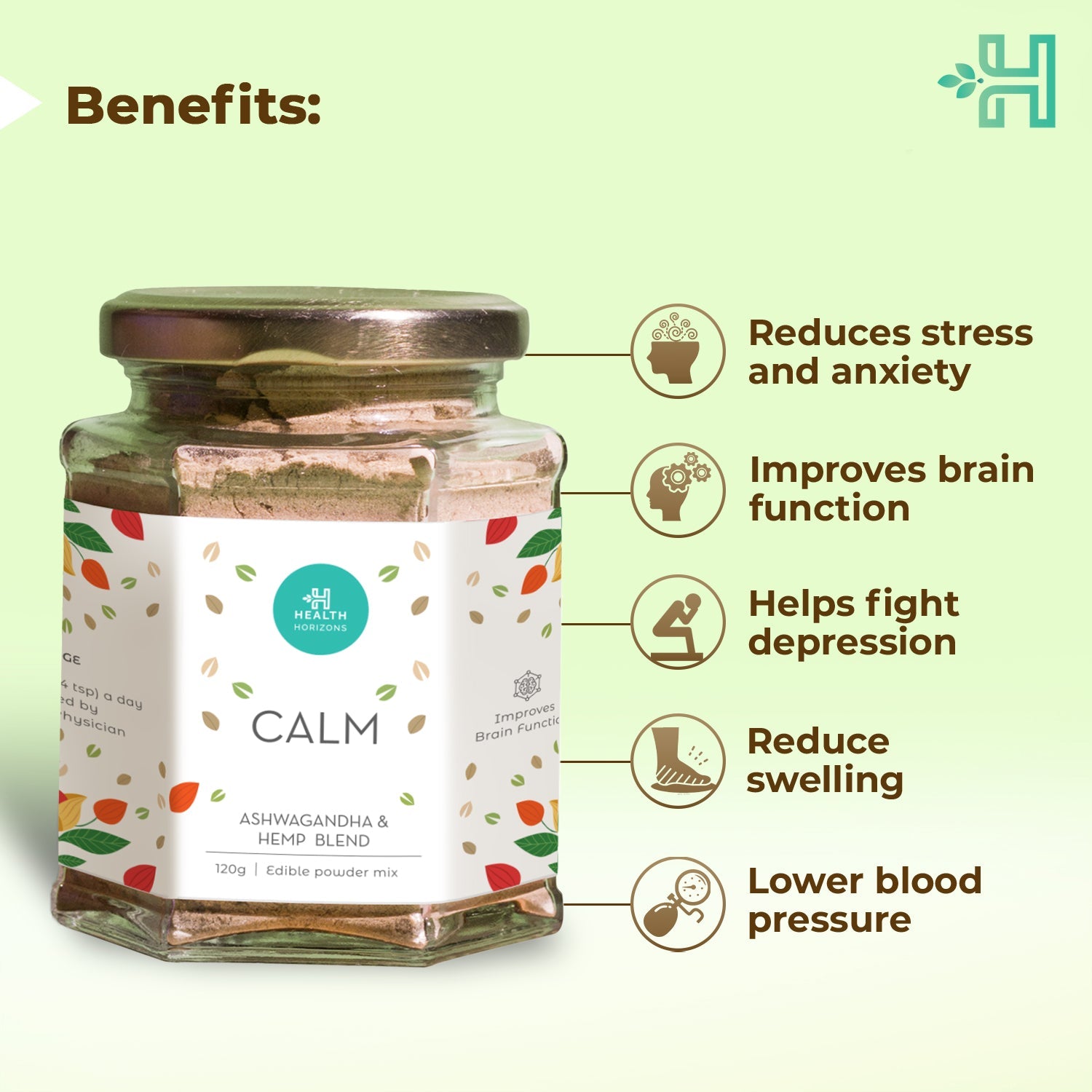 Health Horizons Calm | Ashwagandha and Hemp Blend | Powder for Stress Relief (120 gm) - CBD Store India