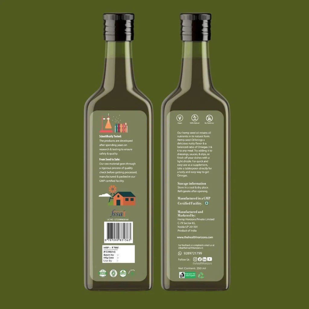 Health Horizons Hemp Cold Pressed Virgin Seed Oil (250 ml) - CBD Store India