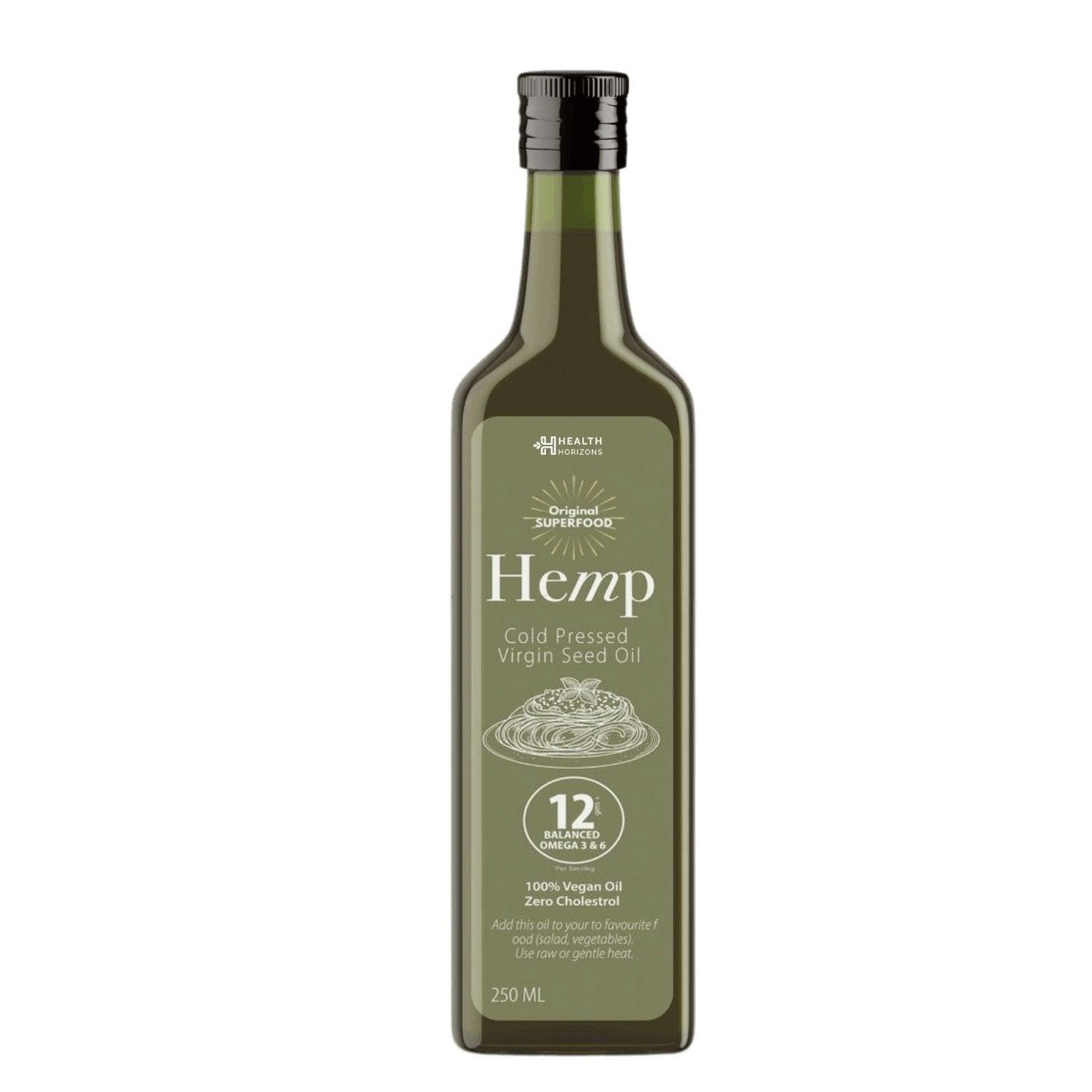 Health Horizons Hemp Cold Pressed Virgin Seed Oil.