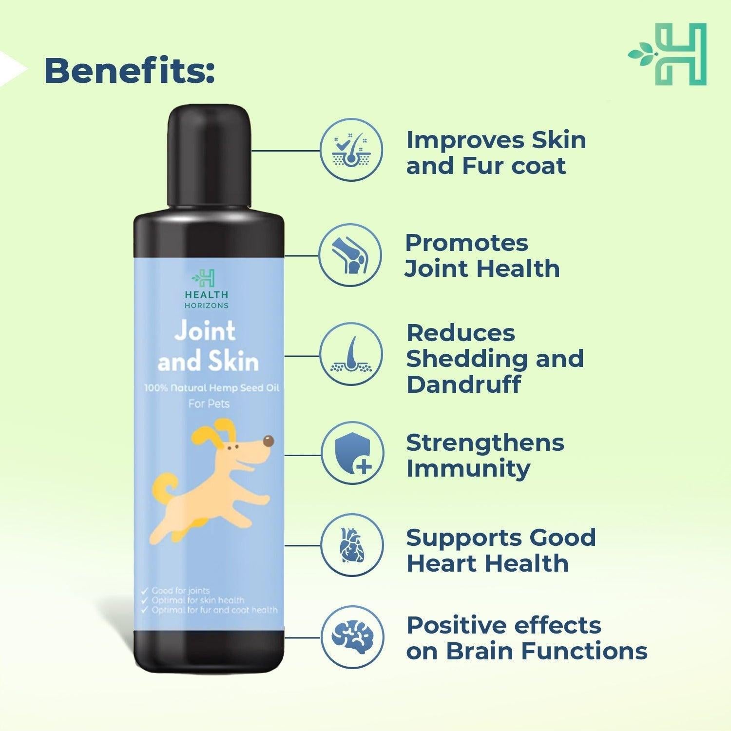 Health Horizons Joint & Skin Oil - Natural Hemp Seed Oil for Pets - 200ml.