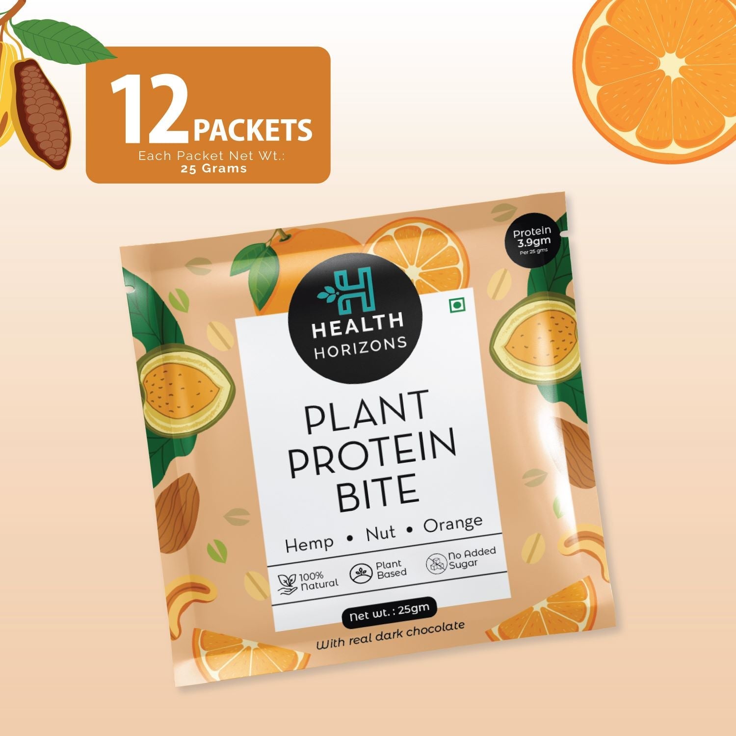 Health Horizons Plant Protein Bites - Orange & Dark Chocolate Flavour (Pack of 12) - CBD Store India