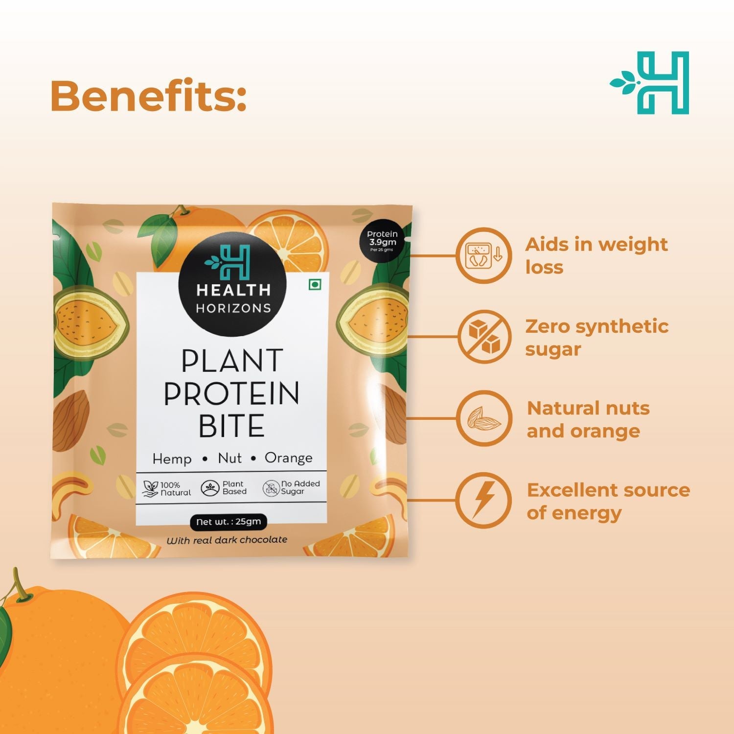 Health Horizons Plant Protein Bites - Orange & Dark Chocolate Flavour (Pack of 12) - CBD Store India