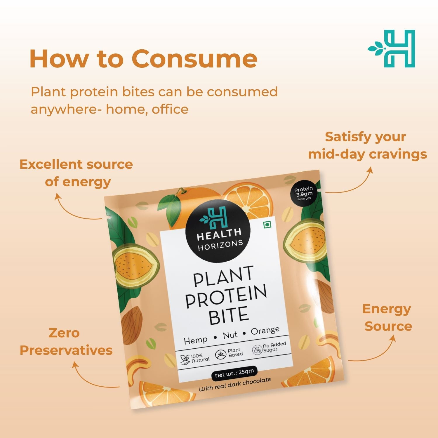 Health Horizons Plant Protein Bites - Orange & Dark Chocolate Flavour (Pack of 12) - CBD Store India