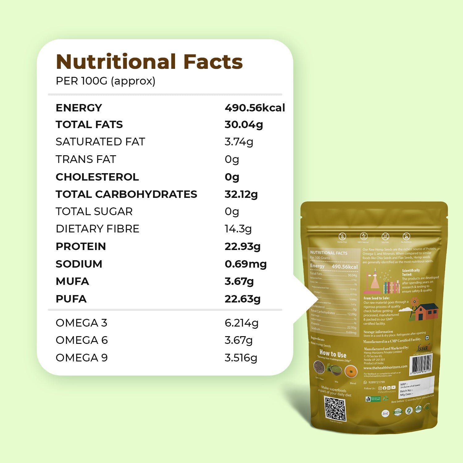 Health Horizons Raw Hemp Seeds - Improve Metabolic Health - CBD Store India