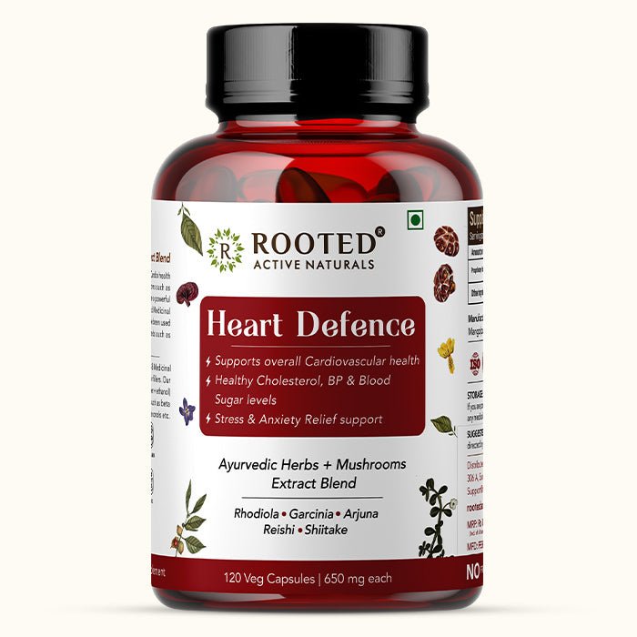 Heart Defense – Medicinal Mushrooms & Ayurvedic Herbs Extract Blend | 650mg – 120 Veg Capsules - CBD Store India
