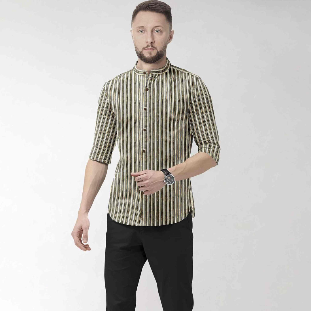Hemploom - Bohemian Hemp Shirt in Gold PrintMen's WearHemploom - Bohemian Hemp Shirt in Gold Print | Mens Hemp Clothing