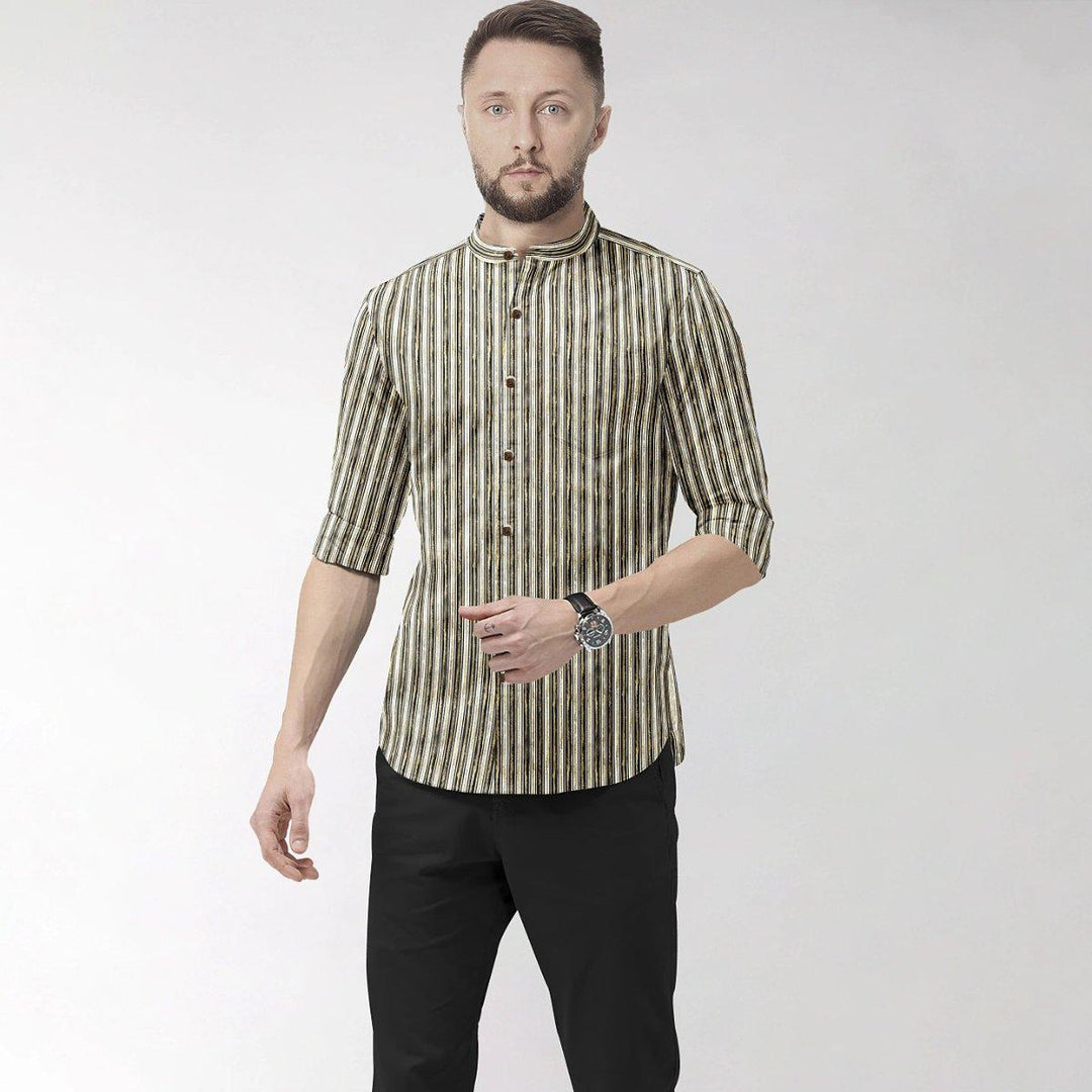 Hemploom - Bohemian Hemp Shirt in Gold PrintMen's WearHemploom - Bohemian Hemp Shirt in Gold Print | Mens Hemp Clothing
