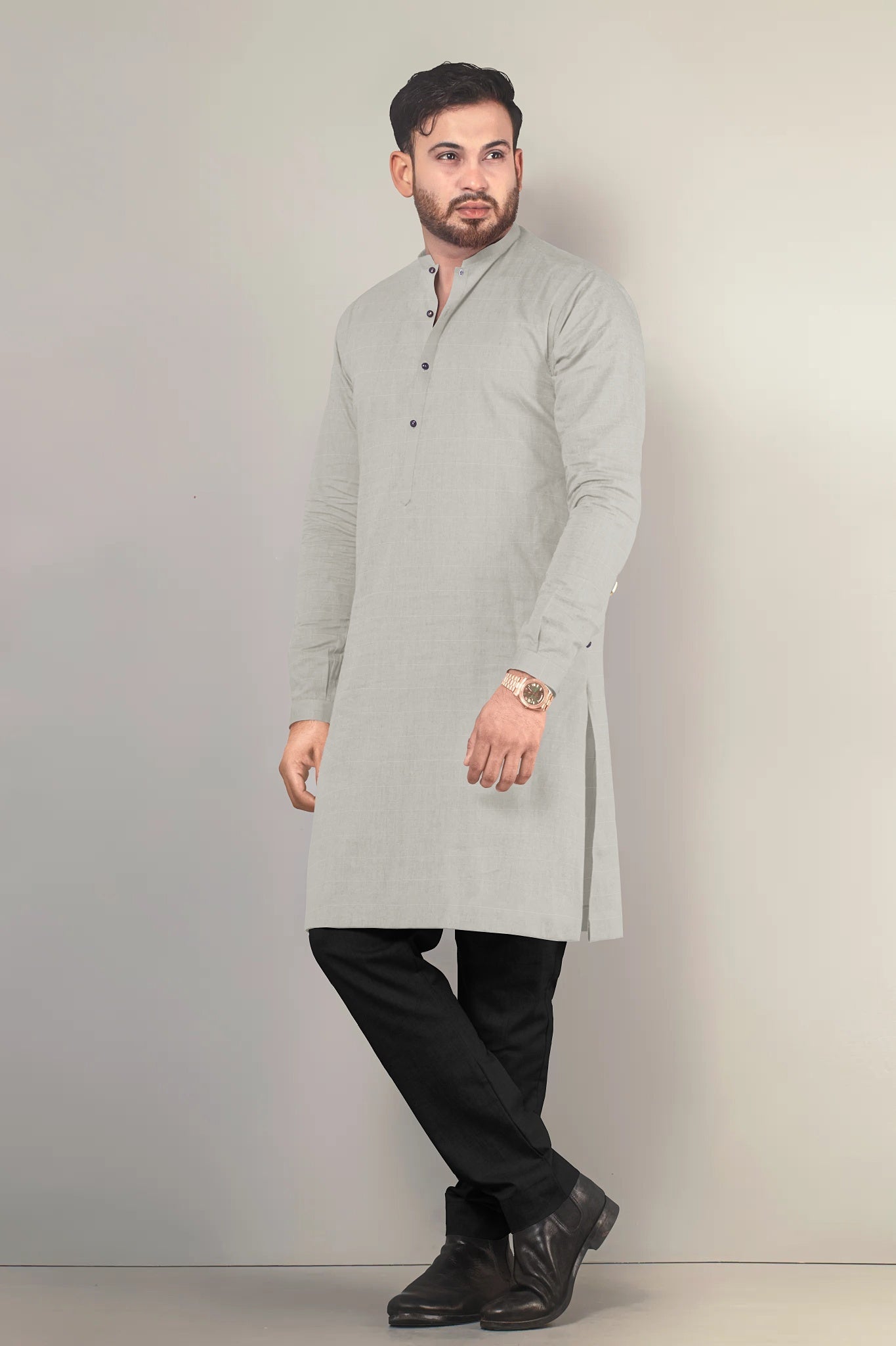 Hemploom - Festive Hemp Kurta in Grey Colour - CBD Store India