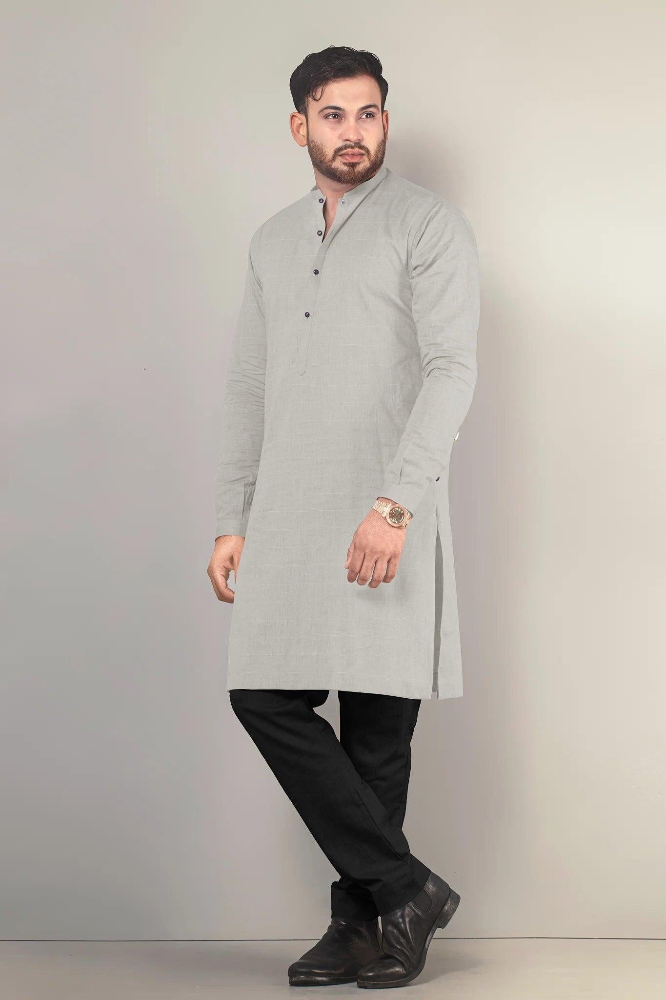 Hemploom - Festive Hemp Kurta in Grey Colour.