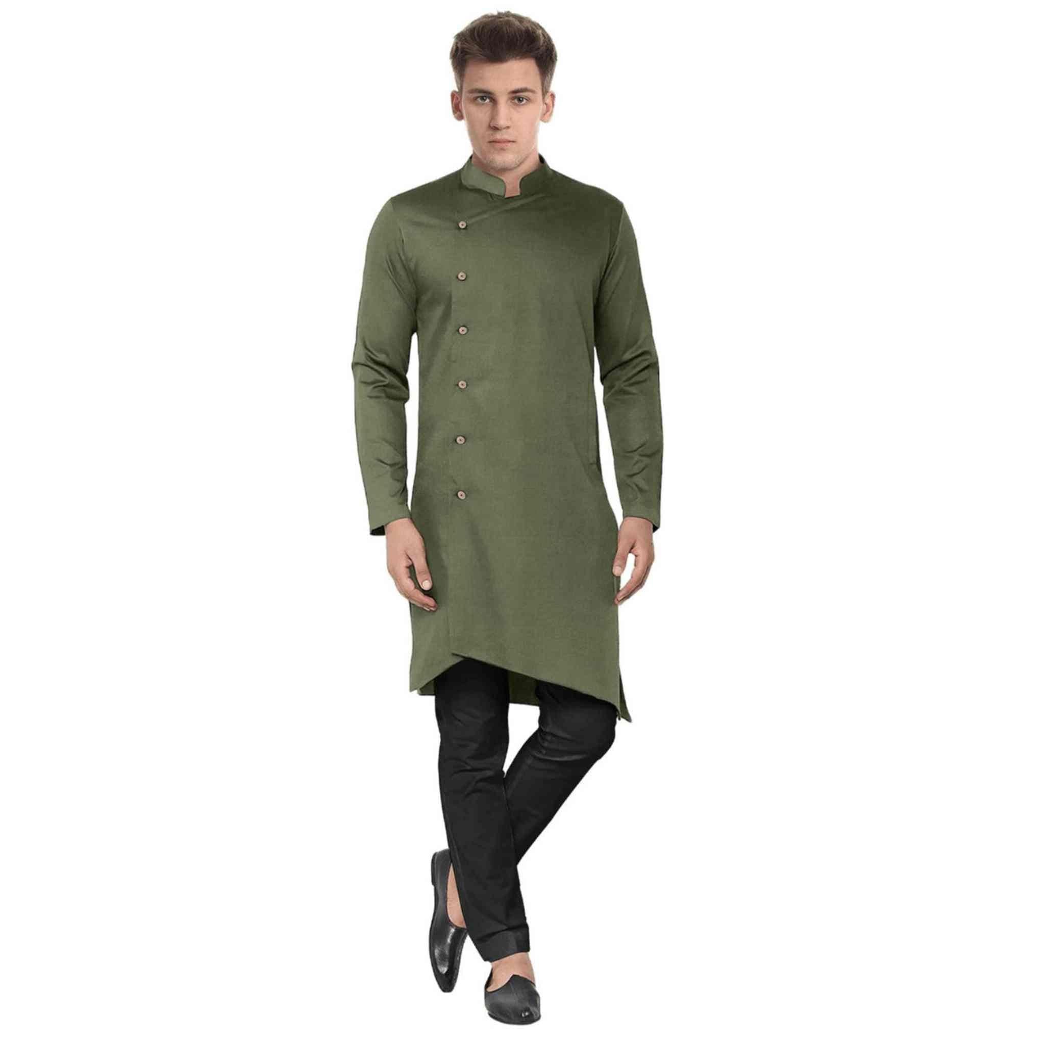 Hemploom - Festive Hemp Kurta in Olive Green.