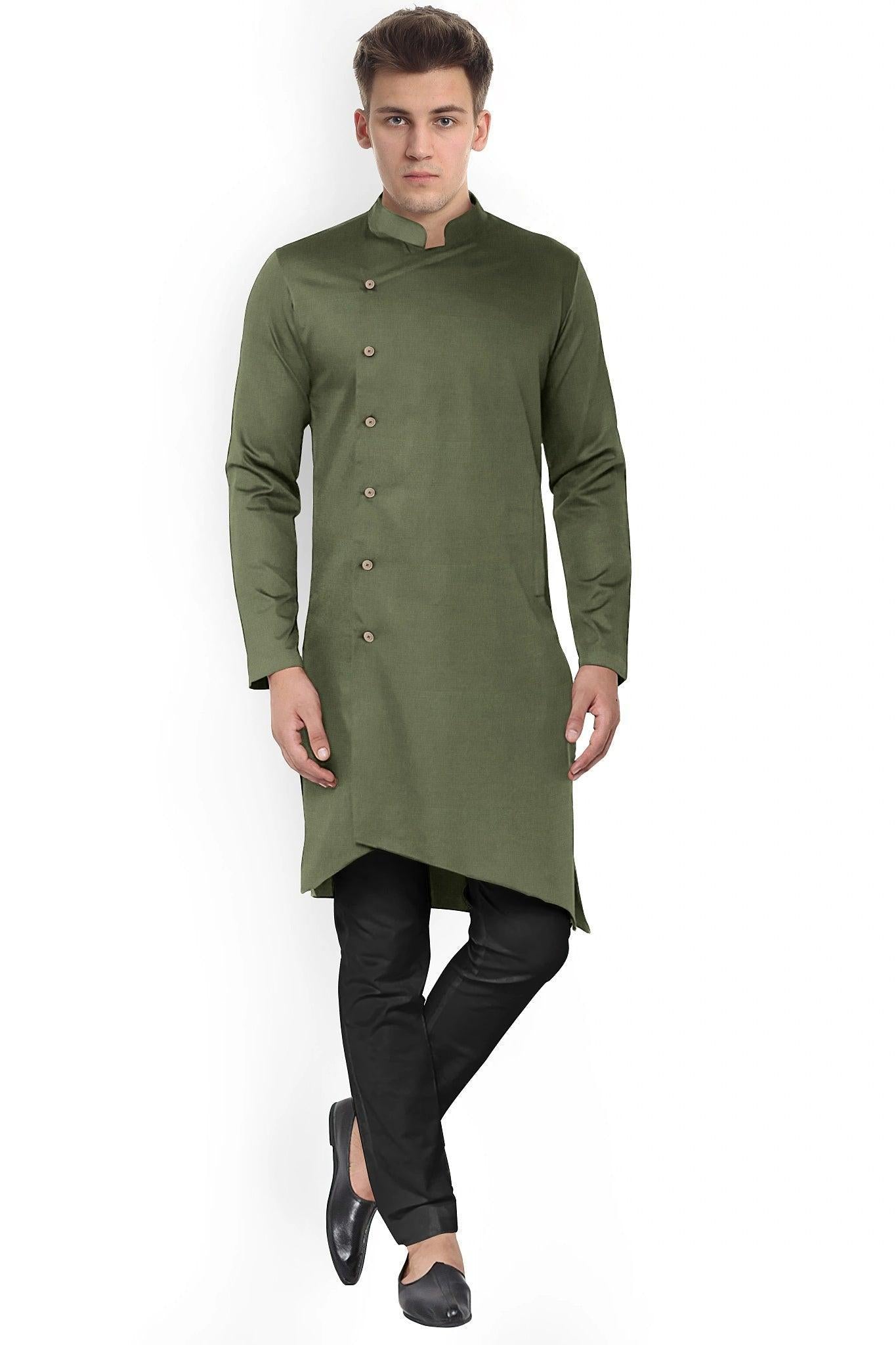 Hemploom - Festive Hemp Kurta in Olive Green.