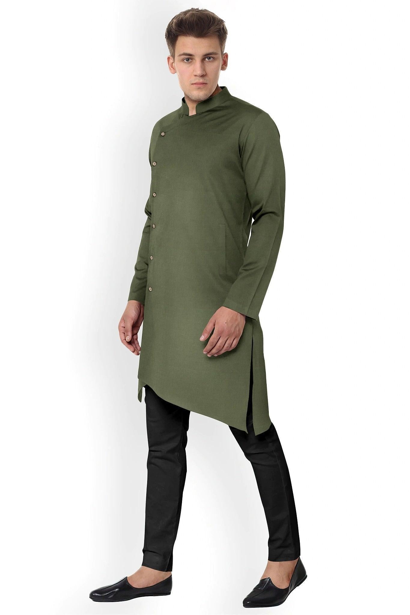 Hemploom - Festive Hemp Kurta in Olive Green.