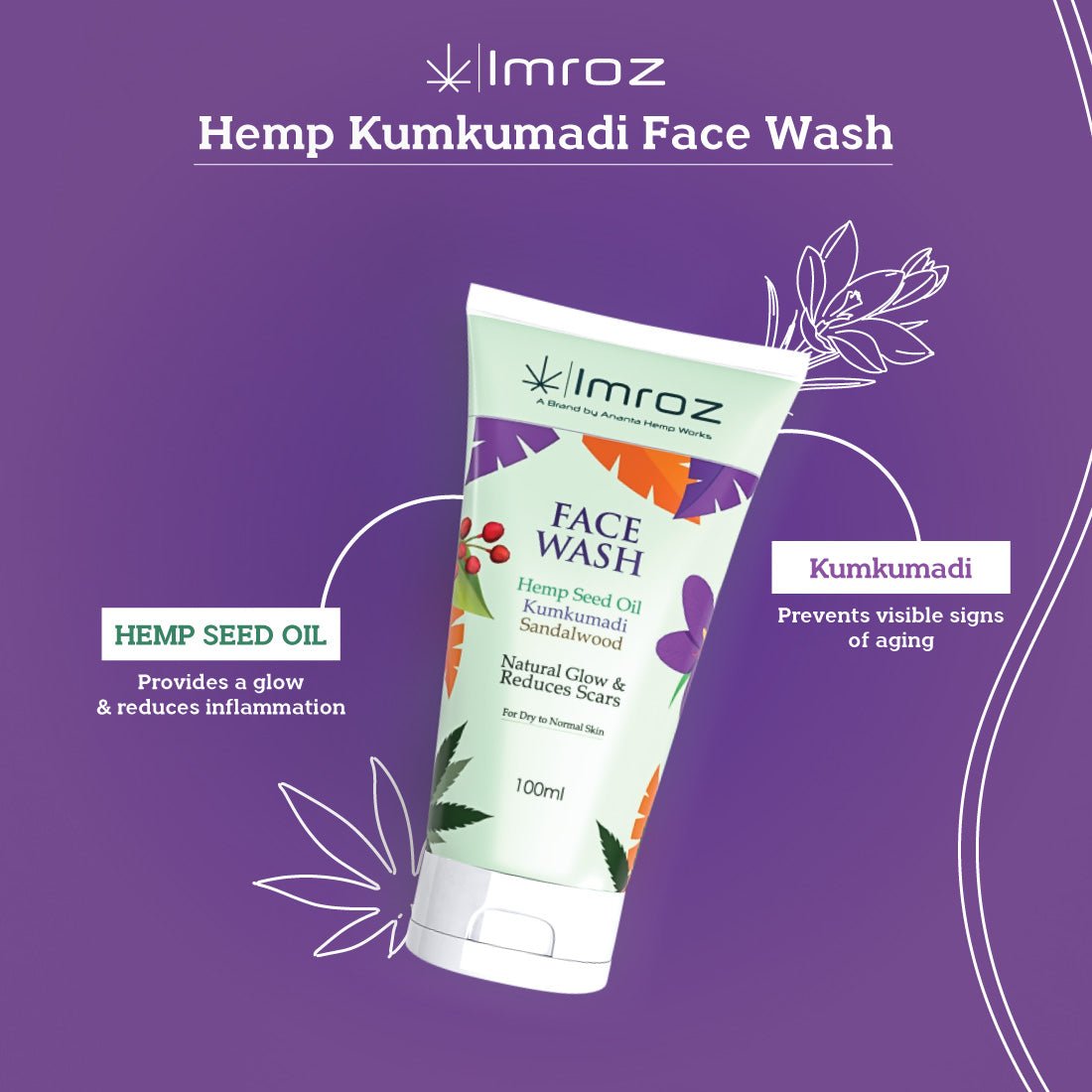 Imroz - Face Wash With Hemp Seed Oil & Kumkumadi - 100 ml - CBD Store India