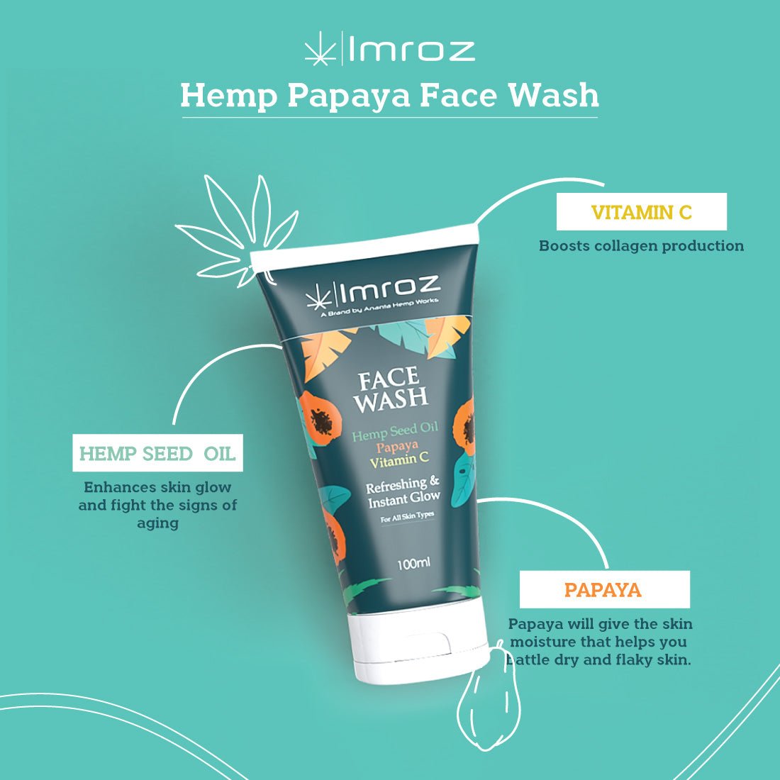 Imroz - Face Wash With Hemp Seed Oil & Papaya - 100 ml - CBD Store India