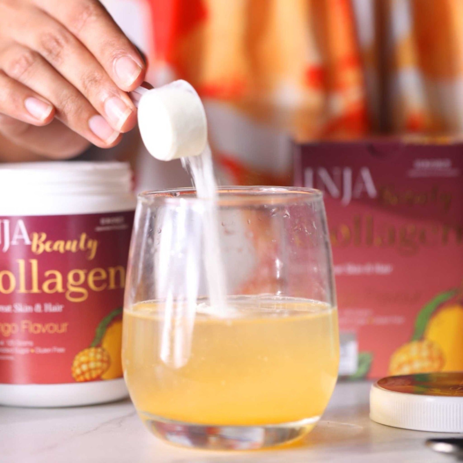 INJA Beauty Collagen for Skin, Hair & Nails, with Vit C, Glutathione,Biotin & more - Mango Flavour - CBD Store India