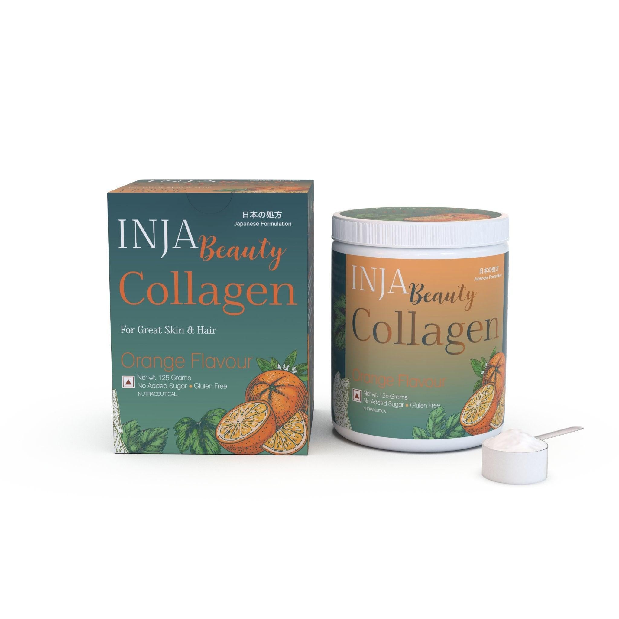 INJA Beauty Collagen for Skin, Hair & Nails, with Vit C, Glutathione,Biotin & more - Orange Flavour.