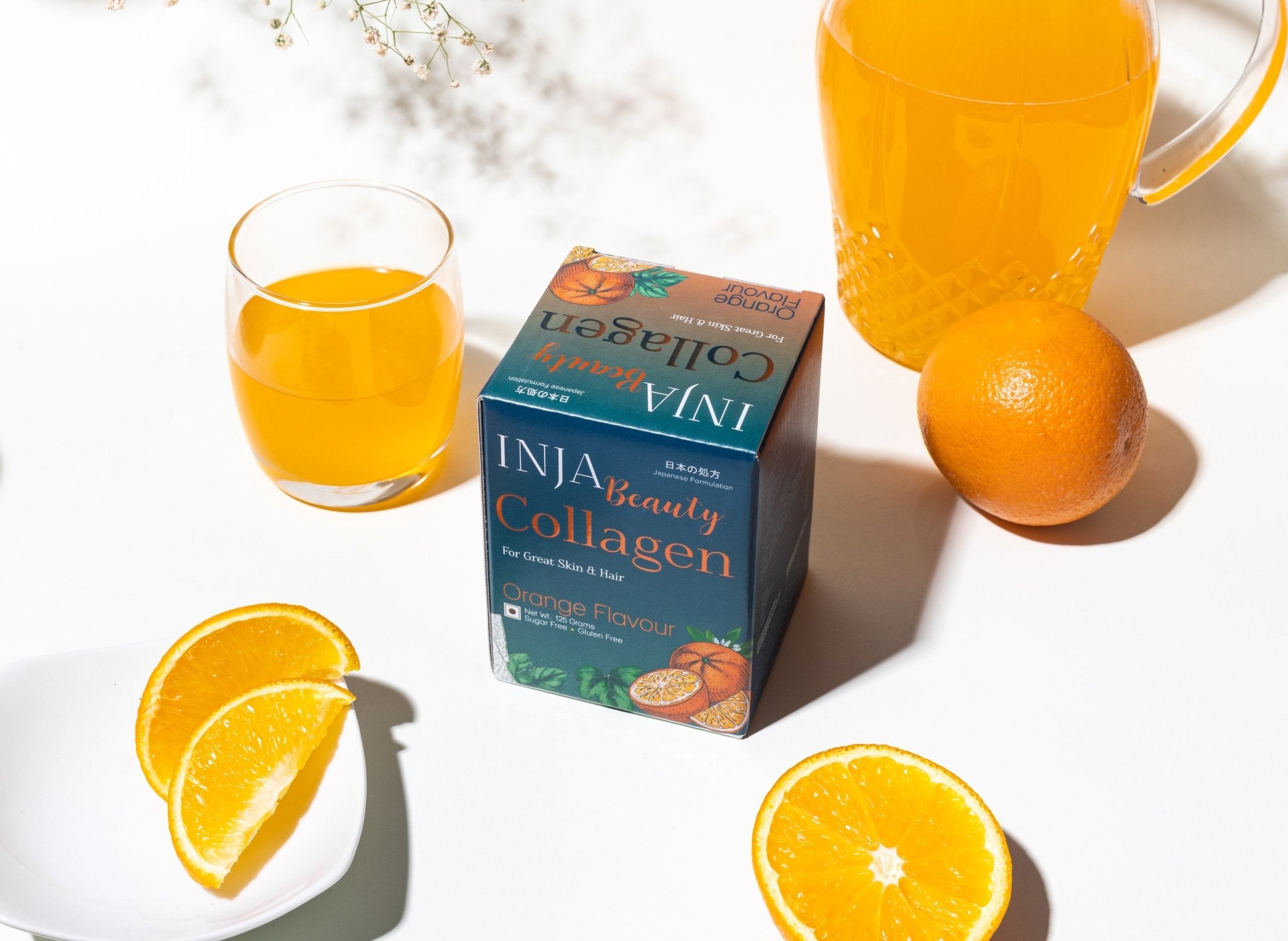 INJA Beauty Collagen for Skin, Hair & Nails, with Vit C, Glutathione,Biotin & more - Orange Flavour - CBD Store India