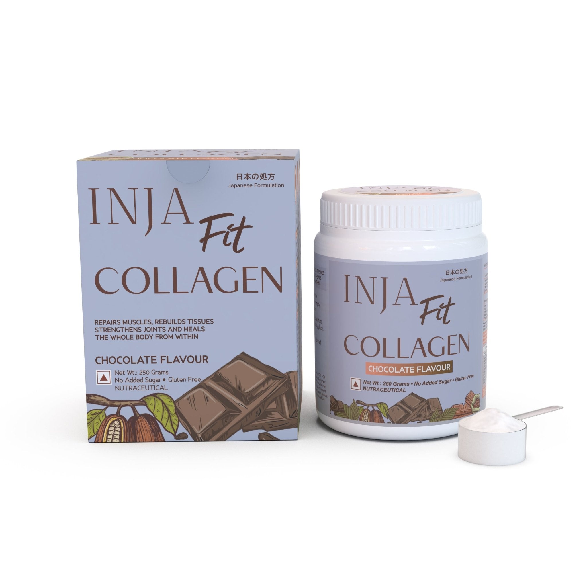 INJA Fit Marine Collagen For Skin, Joints And Muscles, With Vit C & Glucosamine - Chocolate Flavour - CBD Store India