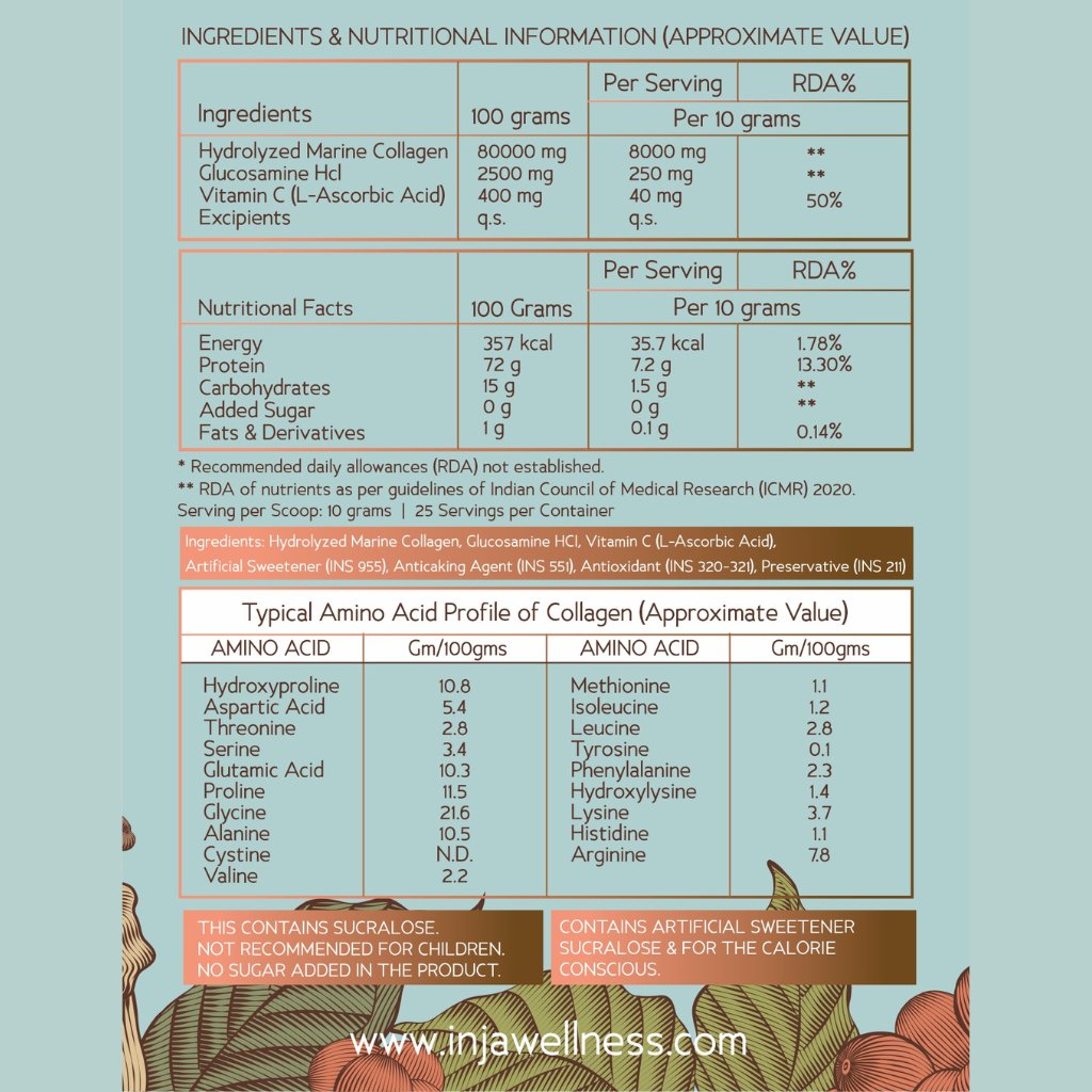 INJA Fit Marine Collagen For Skin, Joints And Muscles, With Vit C & Glucosamine - Coffee Flavour - CBD Store India