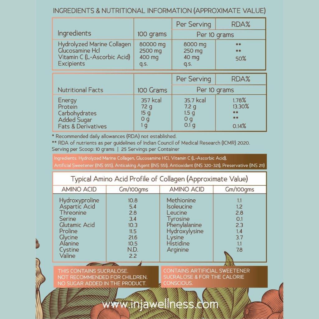 INJA Fit Marine Collagen For Skin, Joints And Muscles, With Vit C & Glucosamine - Coffee Flavour.