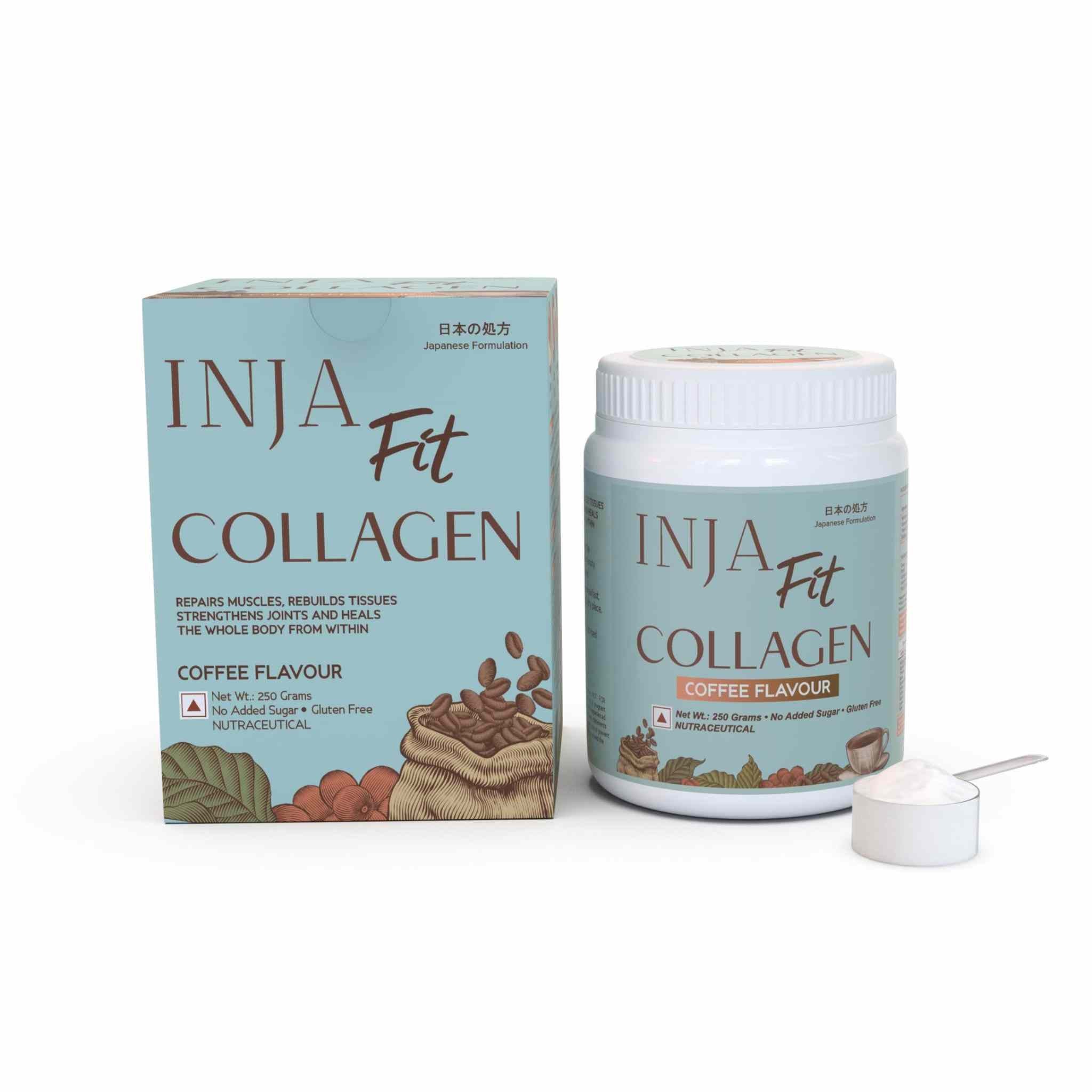 INJA Fit Marine Collagen For Skin, Joints And Muscles, With Vit C & Glucosamine - Coffee Flavour - CBD Store India