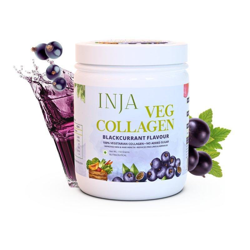 INJA Veg Collagen for Skin, Hair, Muscles & more - Blackcurrant Flavour.