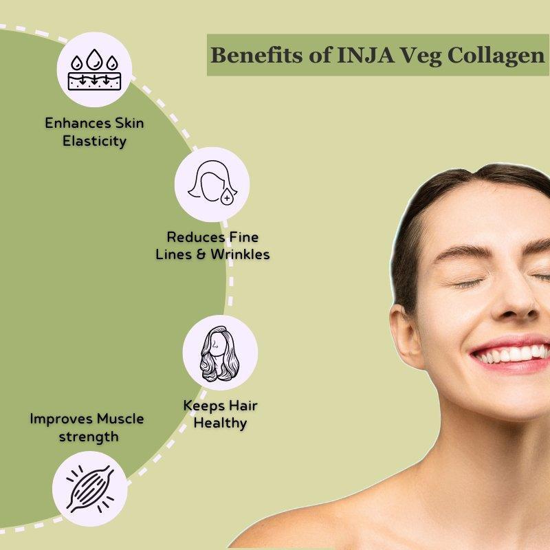 INJA Veg Collagen for Skin, Hair, Muscles & more - Green Apple Flavour.